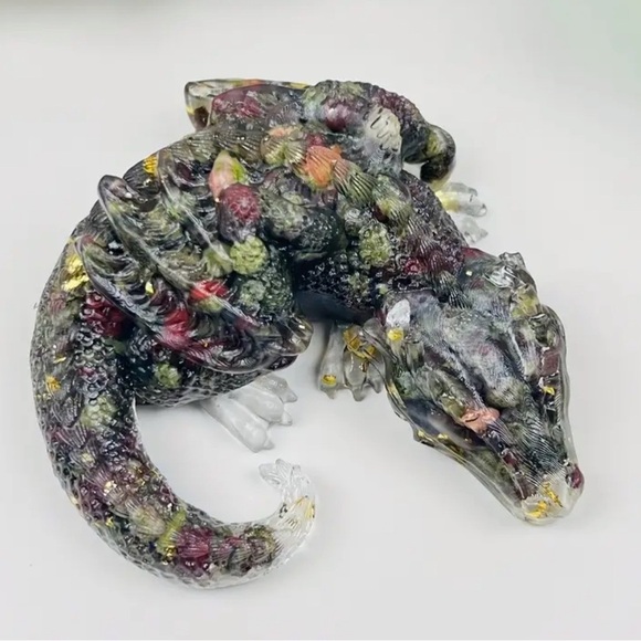 Dragon Bloodstone Gemstone and Gold Flake Dragon Resin Figurine - Picture 2 of 7